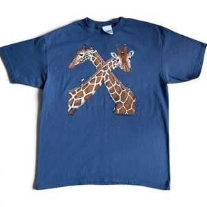 Vintage 1999 Discovery Channel Giraffe T-Shirt Liberty Graphics Blue XL USA Made
